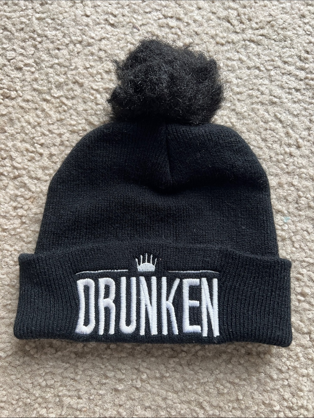 DRUNKEN Black Pom Pom Beanie